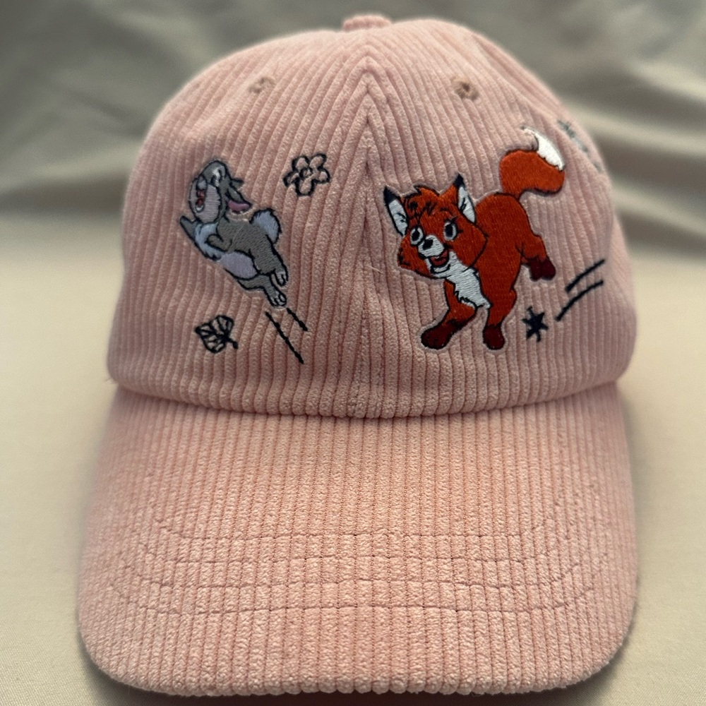 Pink/Peach Disney Corduroy Hat with Playful Fox‎ and Bunny Embroidery